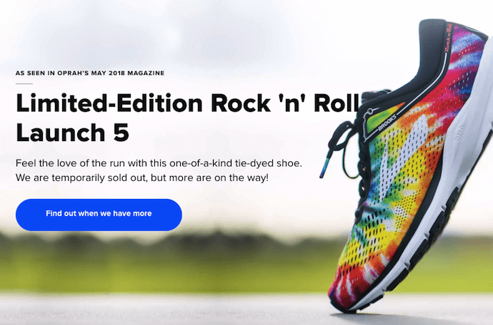 CTA example: Brooks Running shoe product availability 