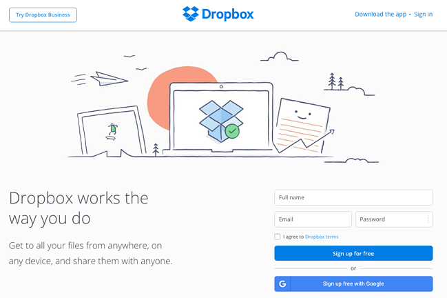 CTA example: Dropbox