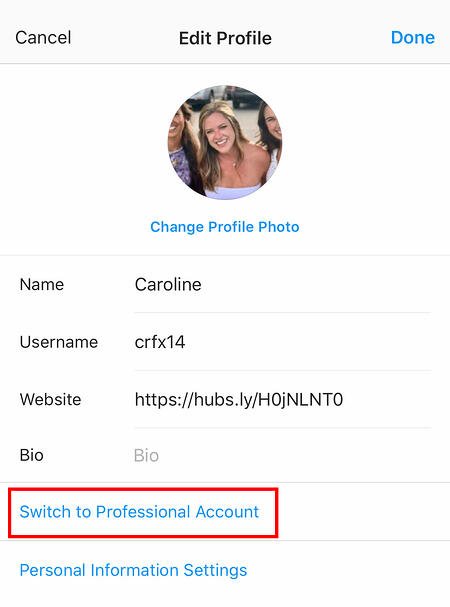 how to switch to instagram professional account