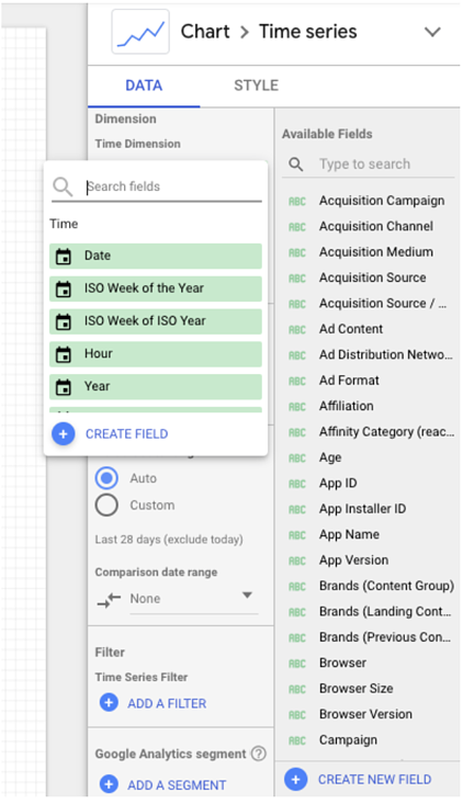 how to connect data sources to google data studio: time series