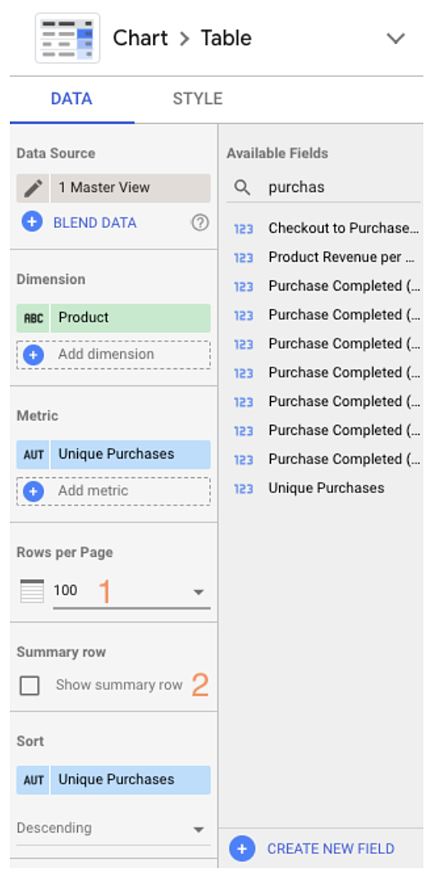 how to connect data sources to google data studio: rows