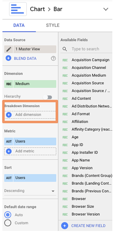 google data studio tips: bar chart dimensions