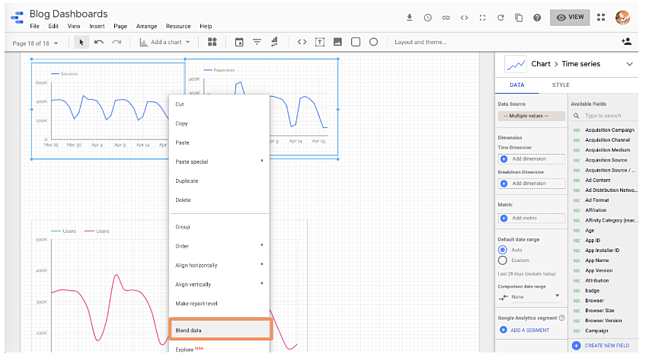 google data studio tips: blend data button