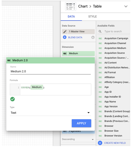 google data studio tips: upper formula