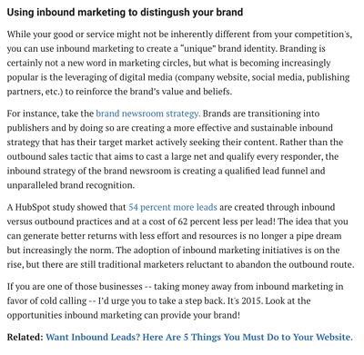 An example of a backlink from entrepreneur.com to HubSpot's Not Another State of Marketing Report