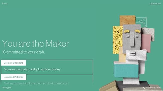 microsite examples: adobe creative types results page