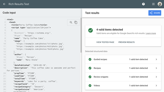 best structured data testing tool: rich results test