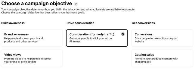 How to advertise on pinterest: set objective