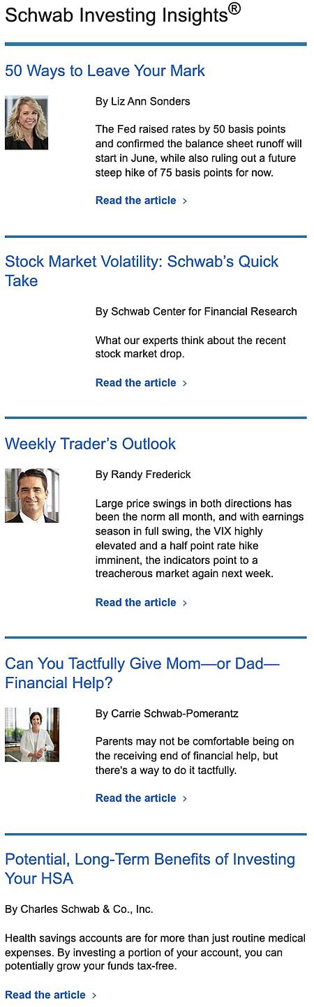 email newsletter example: Schwab minimal design 