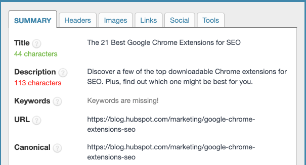 seo chrome extension: seo meta in 1 click