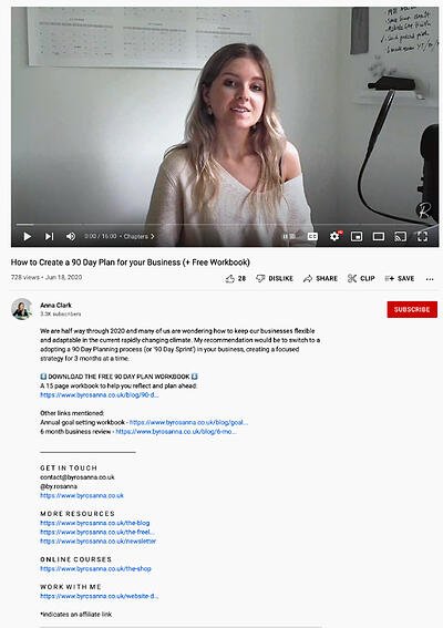 youtube video description example:  anna clark