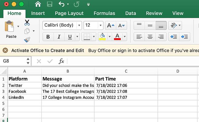 Insert a current date and time into a cell in Excel