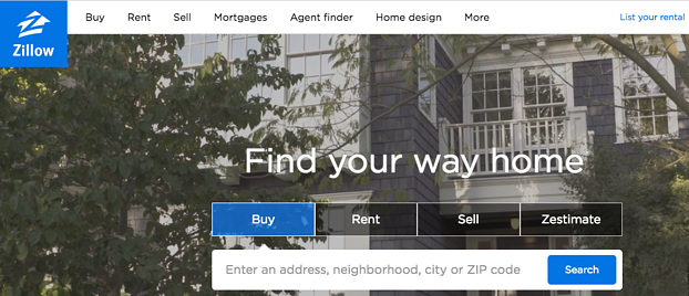 Zillow website banner