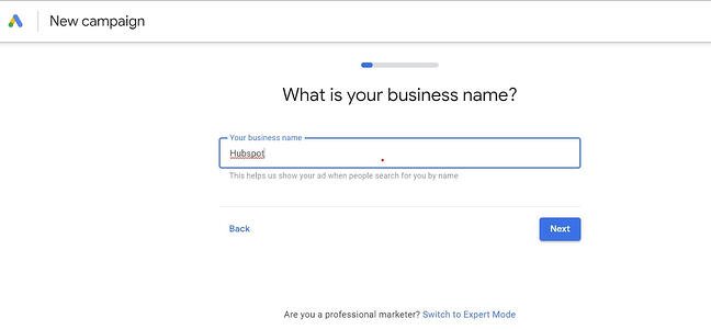 how to use google ads: choose business name