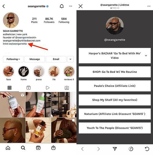 instagram linktree examples sean garrette