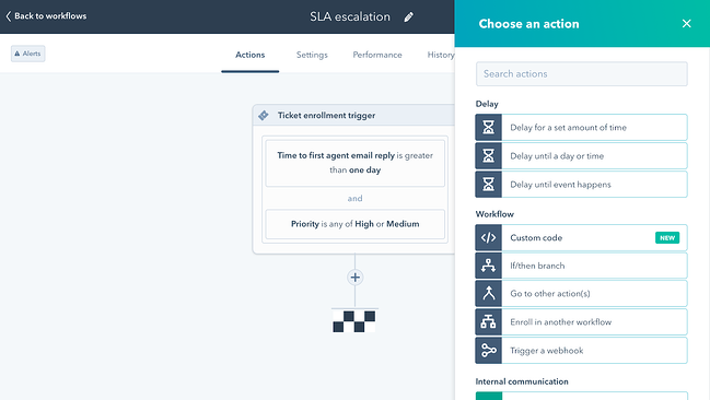 Operations workflow automation example in HubSpot