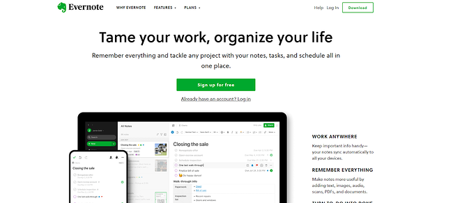 b2b website examples: evernote