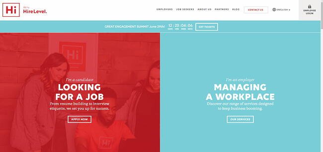 b2b website examples: hirelevel
