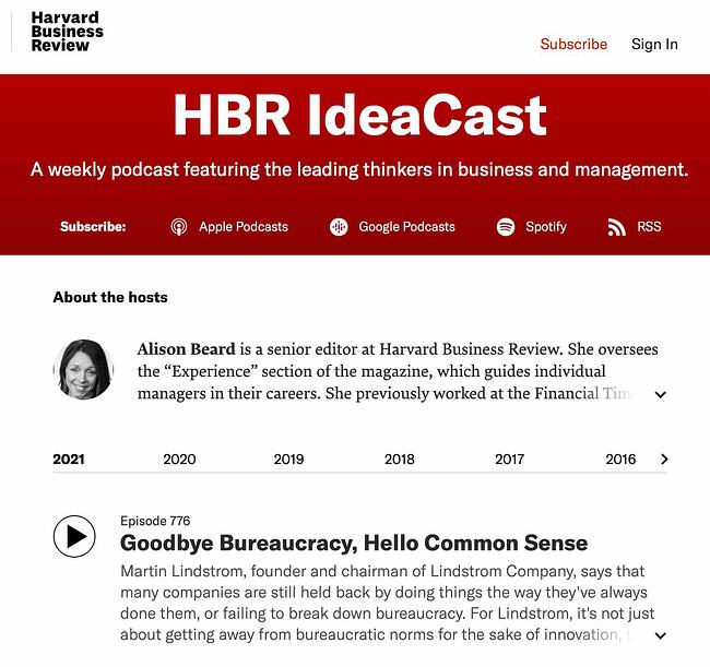 hardvard business review podcast content marketing example