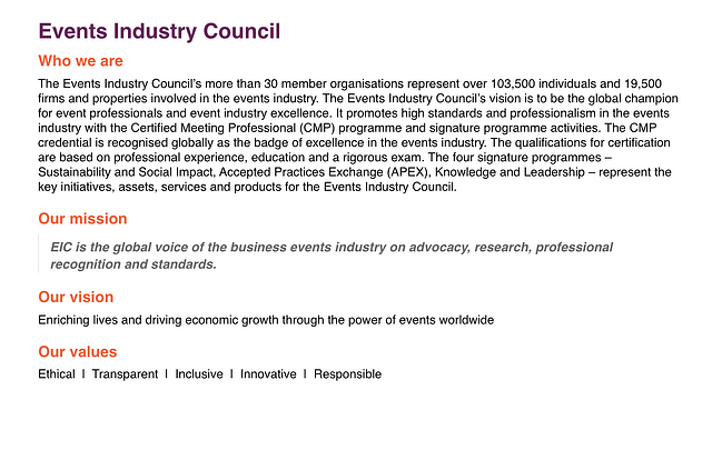 executive summary example: events industry council