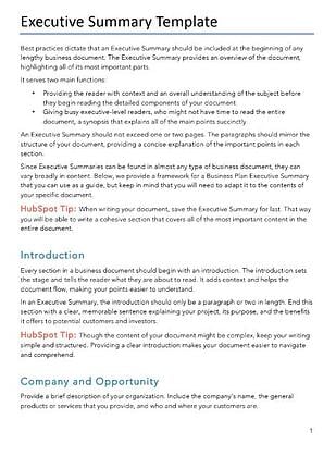 Executive summary template from HubSPOT