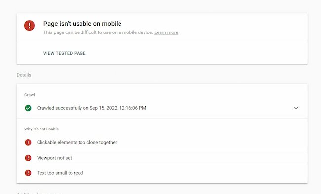 Google failing mobile friendliness test results