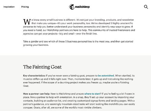 Mailchimp's blog post, highlighting brand voice. 