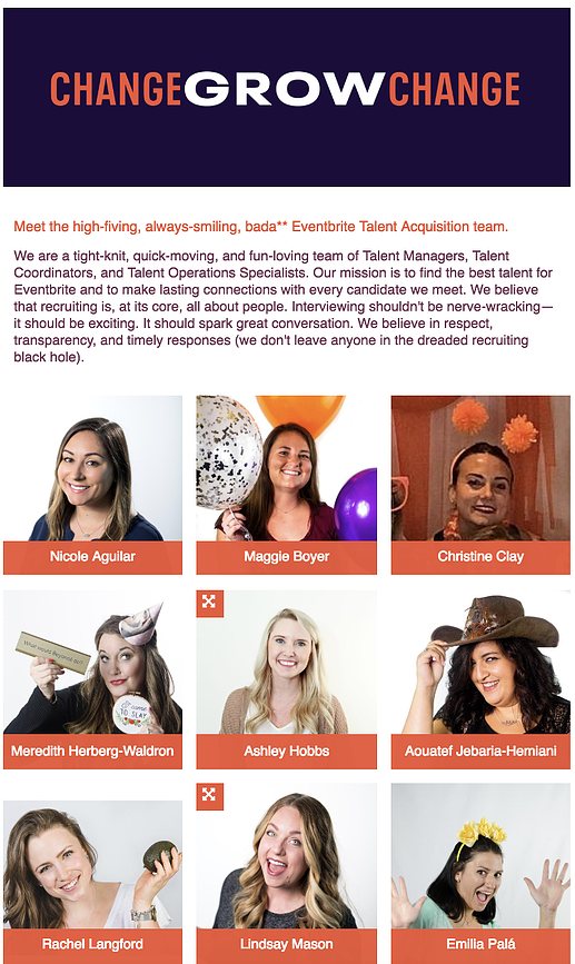 Image of Eventbrite's Careers page showcasing team