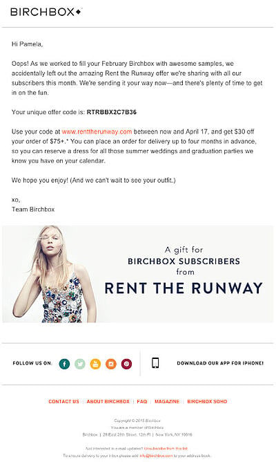 Email Marketing Campaign Example: Birchbox - "Oops!"