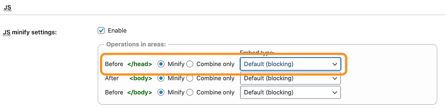 the settings page in the w3 total cache plugin