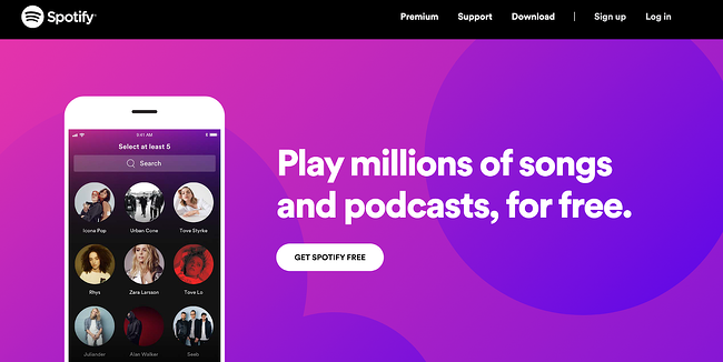 best homepage design, spotify