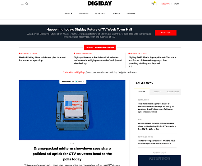 homepage design ideas, digiday