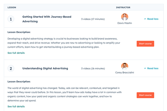 best online marketing classes and courses: advertising course by hubspot academy