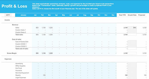 financial statement template for Google sheets