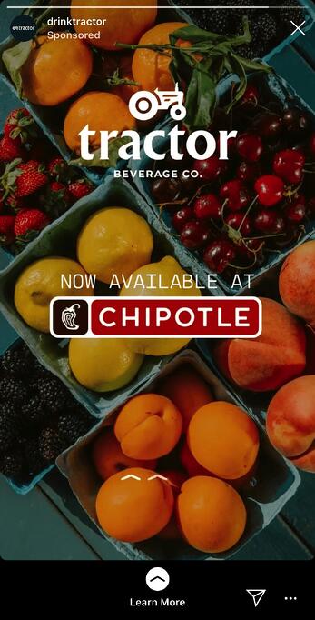 Drink Tractor and Chipotle Instagram Story ad example