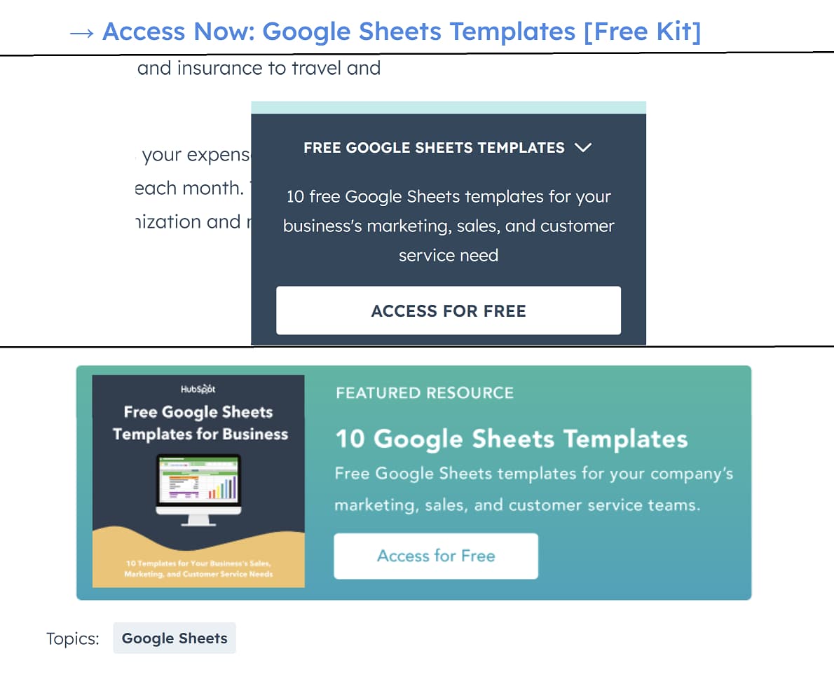 From top to bottom: A text-based CTA, a slide-in CTA, and a bottom CTA.