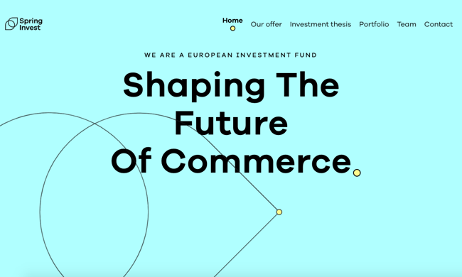 web design trends: Spring Invest uses organic shapes to reinforce its brand identity and value proposition of shaping the future of commerce