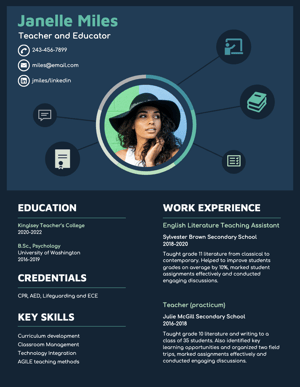 infographic resume templates, A dark blue infographic resume template example from Venngage.