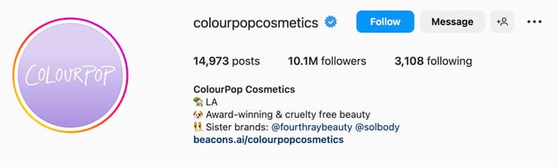 Creative Instagram bio ideas, colourpop