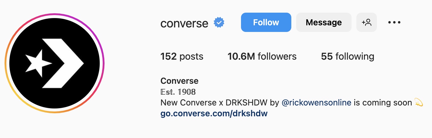 Simple Instagram bio ideas for apparel, converse