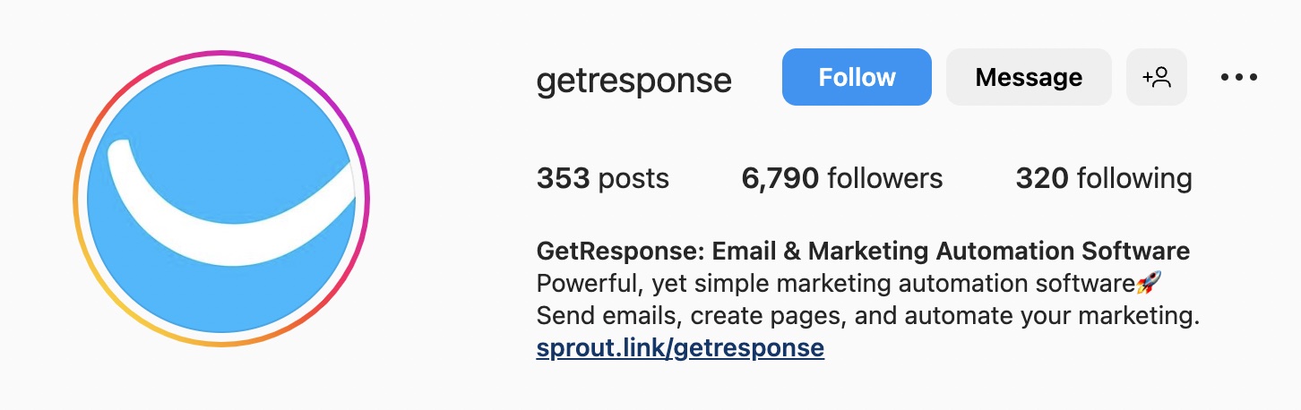 Instagram bio ideas for SaaS businesses, getresponses