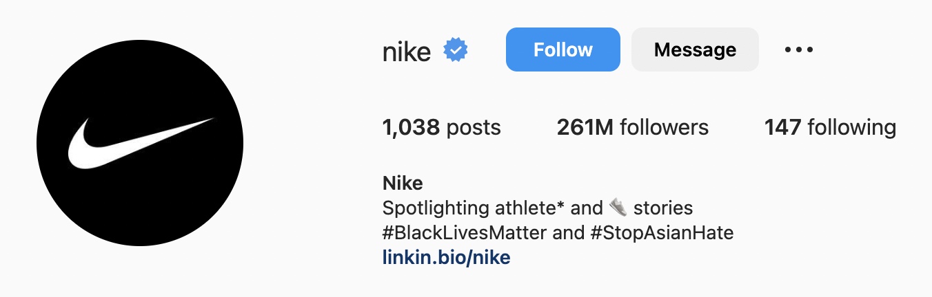 Simple Instagram bio ideas for apparel, nike