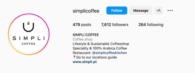 Good Instagram bio ideas with offers and call to action, simpli coffee