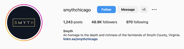 Instagram bio ideas for restaurants and coffee shops, smyth