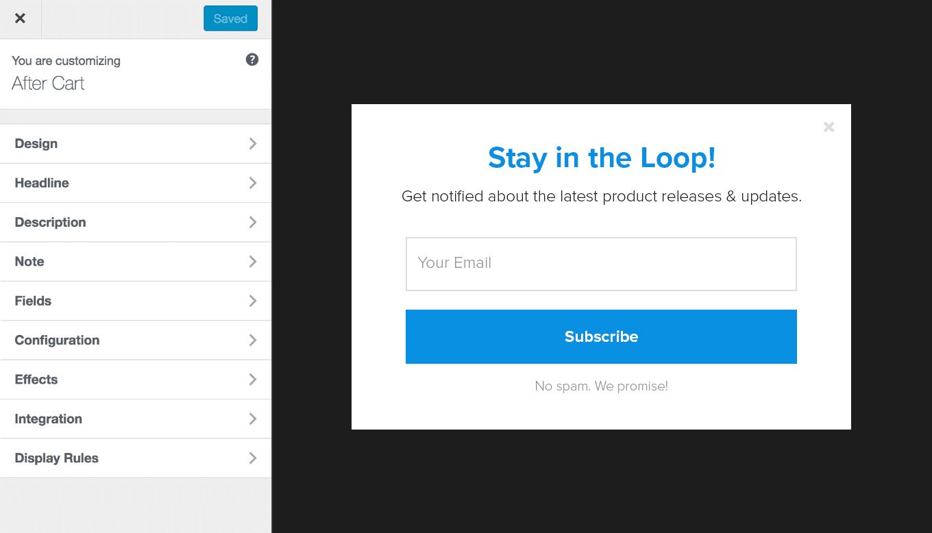 MailOptin's popup creation page