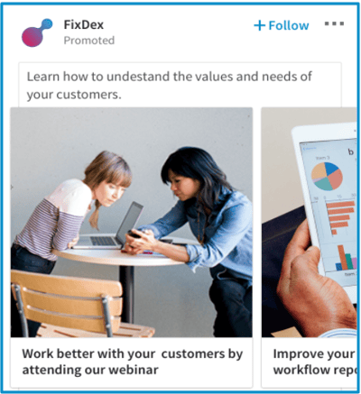 LinkedIn sponsored updates, carousel image ads