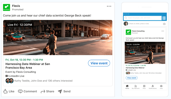 LinkedIn sponsored content, event ad