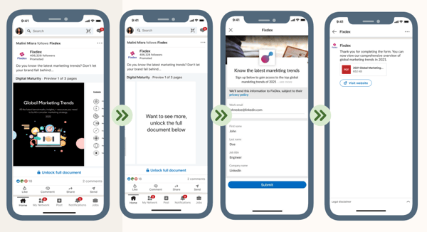 LinkedIn sponsored updates, document ad with lead gen form example