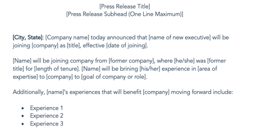 press release templates: new executive hire