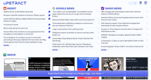 Upstract information aggregator site